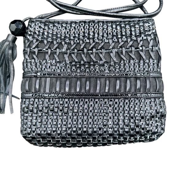 Sharif Woven Leather Crossbody Bag Black Made in USA Boho Vintage - Picture 2 of 8